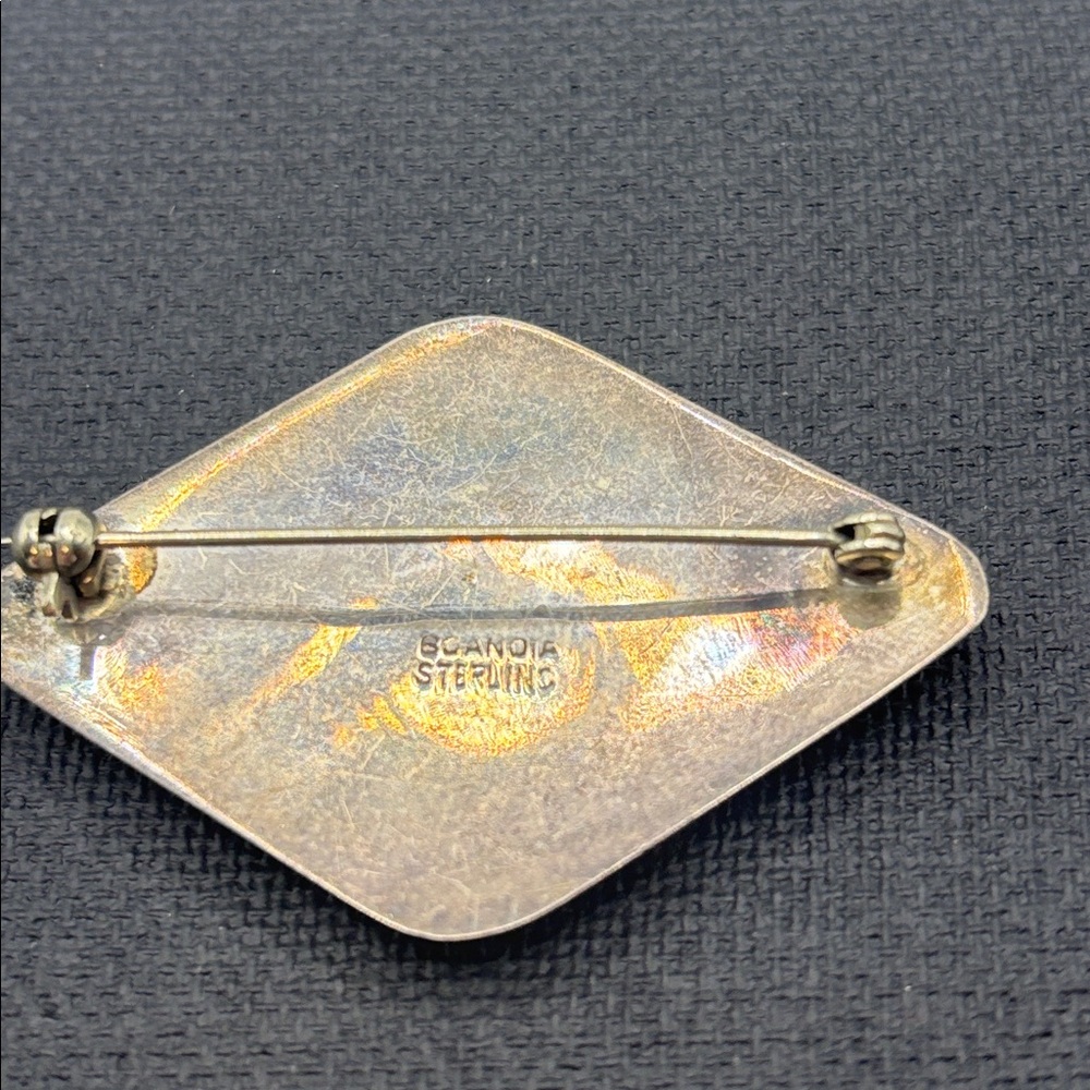 VTG Scandia Mosaic Raw Opal Diamond Shaped Brooch John Eisen Australia Silver - Picture 2 of 9